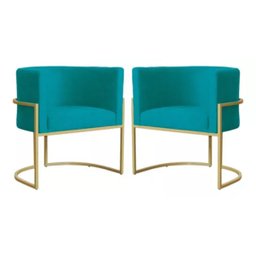 Kit 2 Poltronas Decorativas Base Metal para Sala Jantar Estar Recepção Clínica Consultório Turquesa - 1