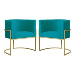 Kit 2 Poltronas Decorativas Base Metal para Sala Jantar Estar Recepção Clínica Consultório Turquesa