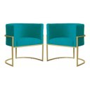 Ver imagem 1 de Kit 2 Poltronas Decorativas Base Metal para Sala Jantar Estar Recepção Clínica Consultório Turquesa