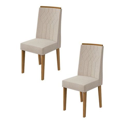 Kit 2 Cadeiras Exclusive Lopas - Rovere Naturale - Linho Rinzal Bege 173