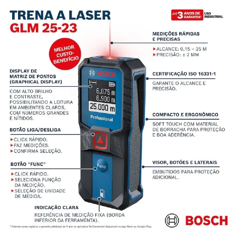 Trena Laser Profissional Alcance 25m Glm 25-23 Bosch 01 Unidade - 4