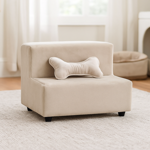 Escada Escadinha para Pet 2 Degraus Gato e Cachorro Ideal Sofá, Cama Espumada com Osso Incluso- Bege