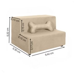 Escada Escadinha para Pet 2 Degraus Gato e Cachorro Ideal Sofá, Cama Espumada com Osso Incluso- Bege - 3