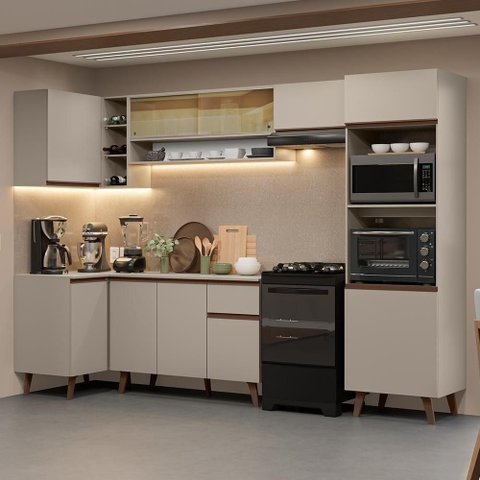 Armário de Cozinha Completa de Canto 385cm Crema Nice Madesa 04 Crema