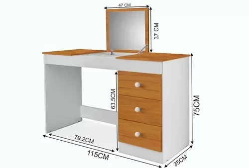 PENTEADEIRA ESCRIVANINHA P/ESTUDO GAMER 3 GAVETAS E PORTA MAQUIAGEM C/ESPELHO 100% MDF BRANCONATURE- - 4