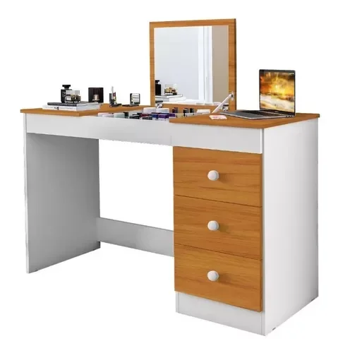 PENTEADEIRA ESCRIVANINHA P/ESTUDO GAMER 3 GAVETAS E PORTA MAQUIAGEM C/ESPELHO 100% MDF BRANCONATURE- - 7