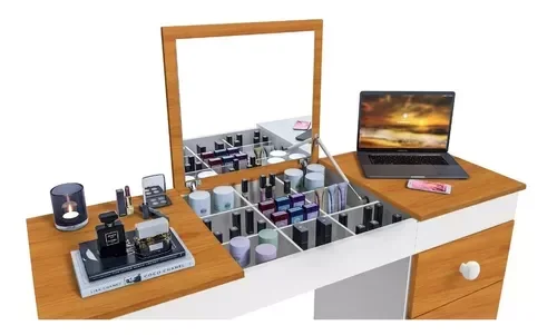 PENTEADEIRA ESCRIVANINHA P/ESTUDO GAMER 3 GAVETAS E PORTA MAQUIAGEM C/ESPELHO 100% MDF BRANCONATURE- - 3