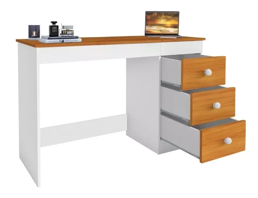 PENTEADEIRA ESCRIVANINHA P/ESTUDO GAMER 3 GAVETAS E PORTA MAQUIAGEM C/ESPELHO 100% MDF BRANCONATURE- - 8