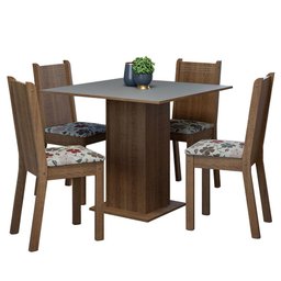 Conjunto Sala de Jantar Mesa Tampo de Madeira 4 Cadeiras Rustic/cinza/floral Hibiscos Samara Madesa - 2