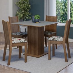 Conjunto Sala de Jantar Mesa Tampo de Madeira 4 Cadeiras Rustic/cinza/floral Hibiscos Samara Madesa - 1