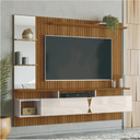 Ver imagem 2 de Painel para Tv até 55 Polegadas com Espelho 1,83m Intense Ripado Impressão 3d Freijó/off White