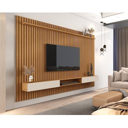 Painel Para TV Ripado Até 85 Polegadas Versátil 2.2x1.8 Com Nicho Nature/Off White - Giga Móveis - 2