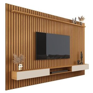Painel Para TV Ripado Até 85 Polegadas Versátil 2.2x1.8 Com Nicho Nature/Off White - Giga Móveis