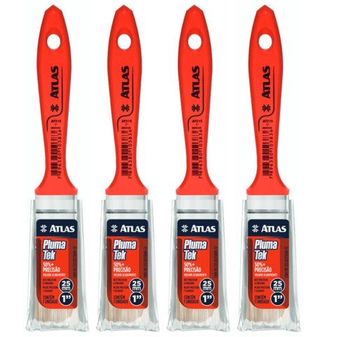 Pincel Trincha Média 25mm para Pintura Multiuso Profissional | Atlas | Kit 04 Un