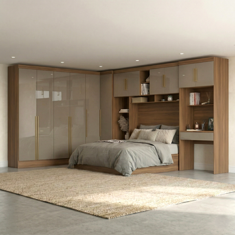Guarda Roupa Casal Modulado 5 Peças 12 Portas 5 Gavetas com Cabeceira e Escrivaninha 100% MDF Smart