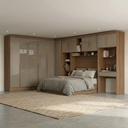 Ver imagem 1 de Guarda Roupa Casal Modulado 5 Peças 12 Portas 5 Gavetas com Cabeceira e Escrivaninha 100% MDF Smart