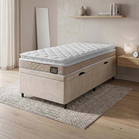 Cama Box Baú Solteiro Colchão Espuma D33 Pillow Top 88x188x57cm Millenium Hellen