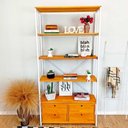 Ver imagem 1 de Estante Style de Ferro e Madeira Ample 6 Prateleiras com 2 Gaveteiros Industrial Carvalho e Branco