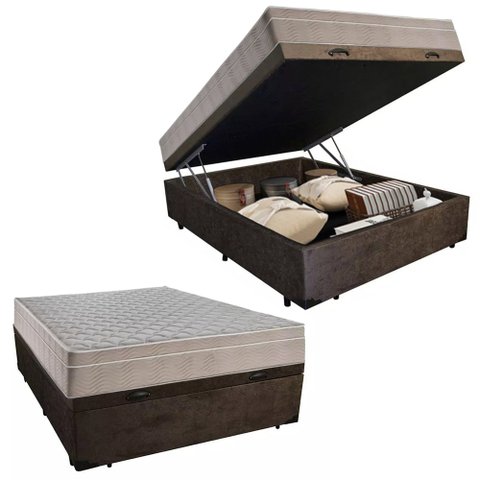 Cama Box Baú Casal Suede + Colchão Sereneprime Molas Ensacadas 138x188x69 Marrom