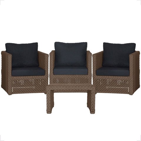 Mesa Centro e 3 Poltronas Madri Corda Náutica Estofado 12 Trama Original