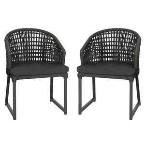 2 Cadeira Noronha Aluminio Micro Pintura Preta, Tr. Telinha Corda Nautica Preta, Estofado - Preto