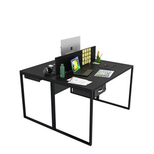 Estação de Trabalho Mesa Industrial 2 Lugares com Gaveta Netmobil - Preto