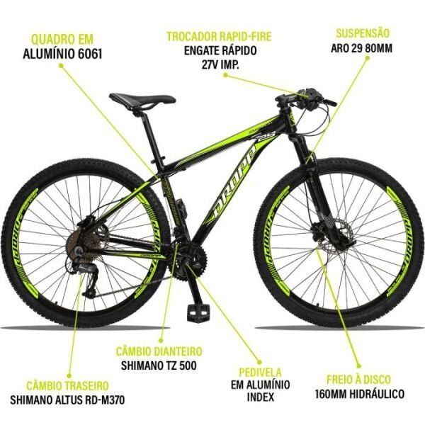 Dropp Aluminum 27v Câmbio Traseiro Altus Freio Hidráulico - Preto+Amarelo - 19 - 3