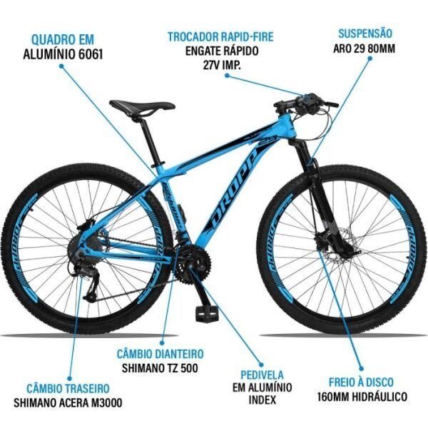 Dropp Aluminum 27v Câmbio Traseiro Acera Freio Hidráulico - Azul+Preto - 15 - 2