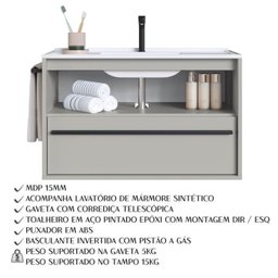 Gabinete de Banheiro com Lavatorio 80cm Arenas Proddy - 4