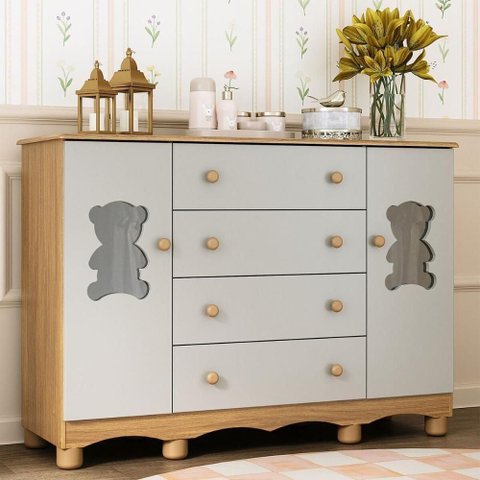 Cômoda Infantil 125cm 2 Portas com Vidro e 4 Gavetas Ternura Multimóveis Mp4480 Madeirado/off