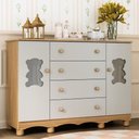 Ver imagem 1 de Cômoda Infantil 125cm 2 Portas com Vidro e 4 Gavetas Ternura Multimóveis Mp4480 Madeirado/off