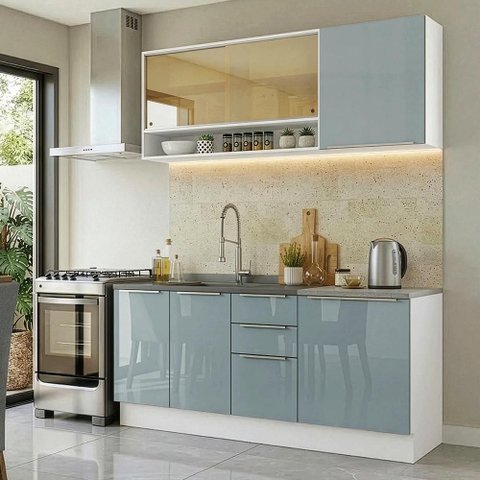 Armário de Cozinha Compacta 180 cm Branco/Cinza Lux Madesa 04