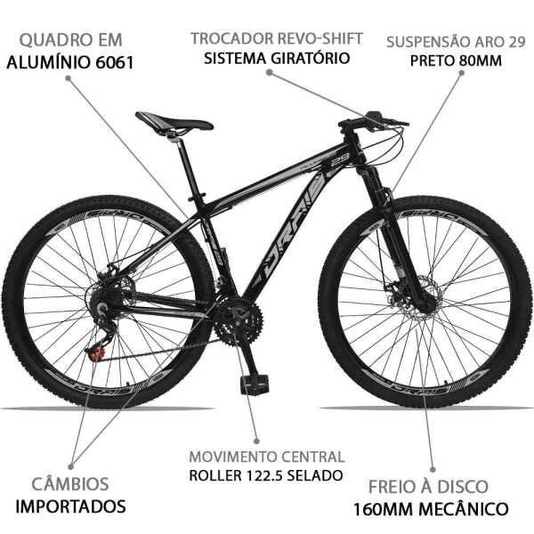 Bicicleta Aro 29 Drais Aluminum 21V Freio a Disco - Preto+Cinza - 17 - 2