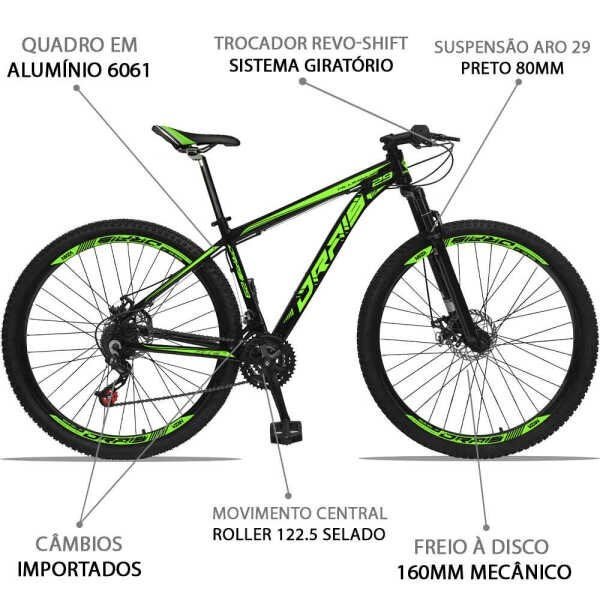 Bicicleta Aro 29 Drais Aluminum 21V Freio a Disco - Preto+Verde - 17 - 2