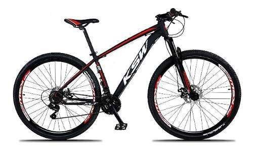 Bicicleta Aro 29 Ksw xlt Câmbio Shimano 21v Alumínio Mtb - Preto+Vermelho+Branco - 17" - 1