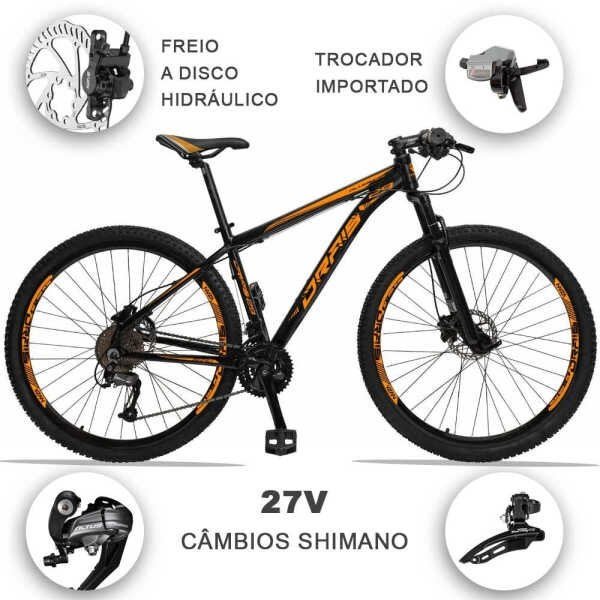 Bicicleta 27 Marchas Drais Aro 29 Câmbio shimano Freio Hidráulico Alumínio MTB - Preto+Laranja - 15. - 2