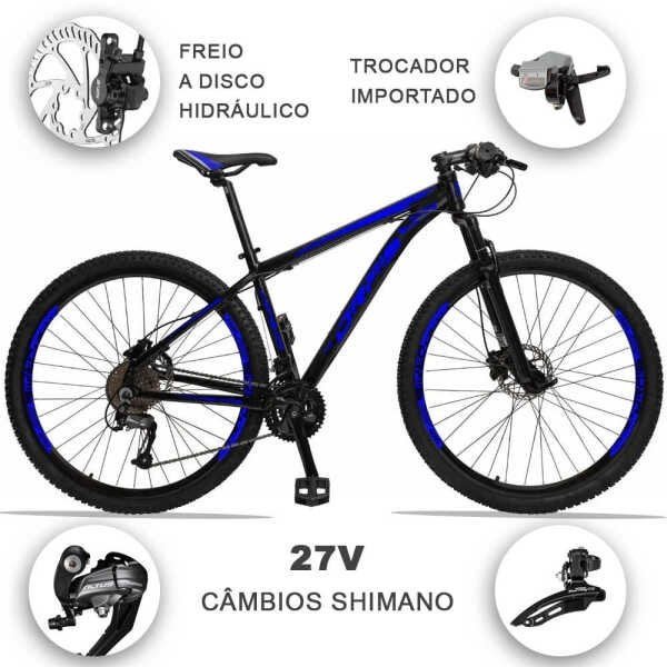 Bicicleta 27 Marchas Drais Aro 29 Câmbio shimano Freio Hidráulico Alumínio MTB - Preto+Azul Royal -  - 2