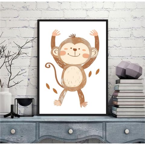 Quadro Arte Infantil Macaquinho 24x18cm:moldura Branca