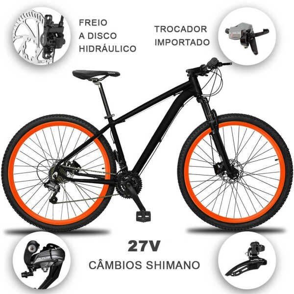 Bicicleta 27v Aro 29 Drais Clean Câmbio Shimano Freio Hidráulico Alumínio Mtb - Preto+laranja - 19 - 2