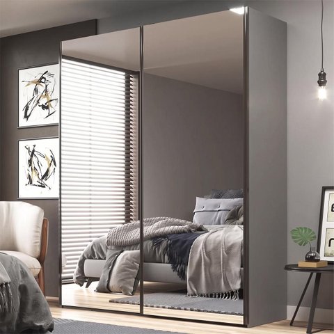Guarda Roupa Veneto 183x230cm em MDF 2 Portas Espelhadas Cinza 1001