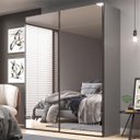 Ver imagem 1 de Guarda Roupa Veneto 183x230cm em MDF 2 Portas Espelhadas Cinza 1001