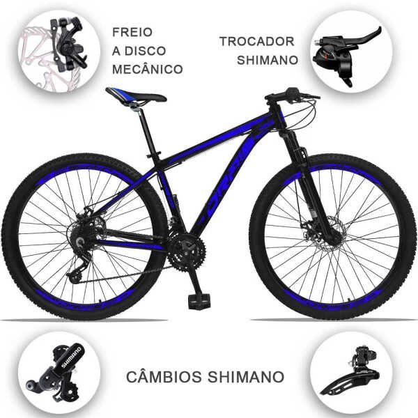 Bicicleta Aro 29 Drais 21V Câmbios e Trocador Shimano Freio a Disco MTB - Preto+Azul Royal - 21 - 2