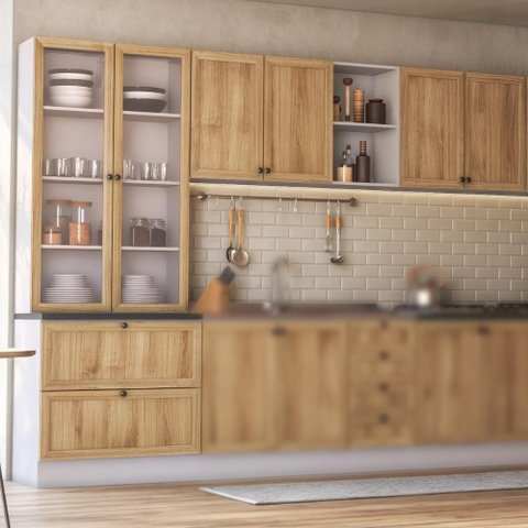 Armário de Cozinha Completo Berlim 4 Peças 2 Gavetas MDF-MDP 280cm Amadeirado Ditália Móveis