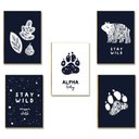 Ver imagem 1 de Kit 5 Placas MDF Infantil Stay Wild Urso Pegadas Parede A4