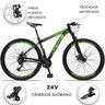 Bicicleta Drais 24V Aro 29 Câmbios Shimano Freio a Disco MTB Aluminio - Preto+Verde - 15.5 - 2