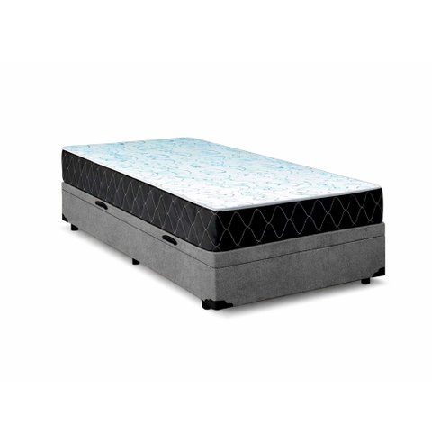 Cama Box Baú Solteiro 88 Suede Cinza com Colchão Espuma D33 Marrocos 30cm