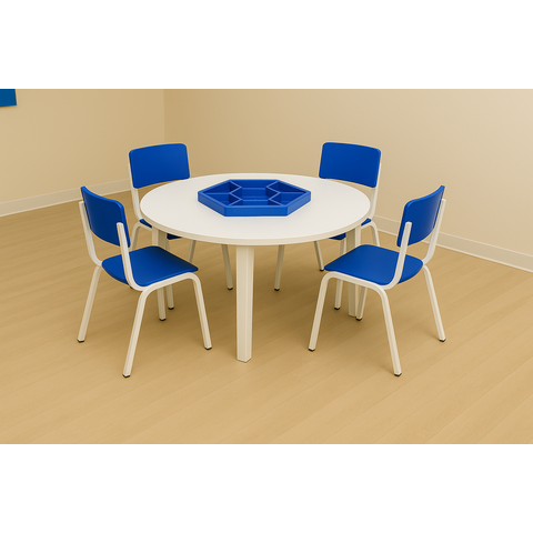 Jogo de Mesa Infantil Redonda com Organizador e com 4 Cadeiras Azul Resistentes Escola Creche