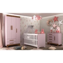 Guarda-Roupa Infantil com 3 Portas e 2 Gavetas Acetinado Adoleta-Rodial - Rosa / Cacau - 4
