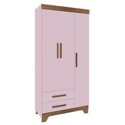 Guarda-Roupa Infantil com 3 Portas e 2 Gavetas Acetinado Adoleta-Rodial - Rosa / Cacau - 1
