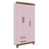 Guarda-Roupa Infantil com 3 Portas e 2 Gavetas Acetinado Adoleta-Rodial - Rosa / Cacau - 1